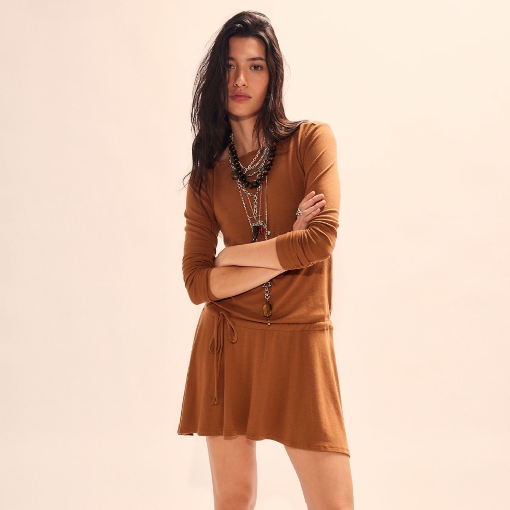 FREE PEOPLE Good Feels long sleeve mini dress